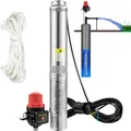 Produktbild: VEVOR 3'' Tiefbrunnenpumpe 550W Brunnenpumpe Max. Durchfluss 50L/min Tauchpumpe Förderhöhe 89m Tauchwasserpumpe Sandbeständig <5% Drehzahl 2850U/min Süßwasserversorgung Bewässern Entwässerung, Silber
