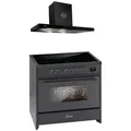 Produktbild: GURARI Induktions-Standherd Range Cooker 90 cm, Schwarz, 5 Kochzonen, 121L+Dunstabzugshaube 90 cm E 913 BL+GCH 462 BL 9 Prime., mit 1-fach-Teleskopauszug schwarz