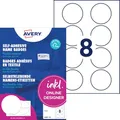 Produktbild: Avery Zweckform J4881-20 Namensetiketten (160 Namensaufkleber rund, Ø65mm auf A4, selbstklebend, bedruckbare runde Textiletiketten für Inkjetdrucker, rückstandsfrei ablösbar) 20 Blatt, weiß