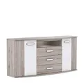 Produktbild: FORTE Rondino Sideboard mit 2 Türen und 3 Schubladen, Holzwerkstoff, Sandeiche / Weiß Hochglanz, 61,3 x 81,5 x 169,6 cm