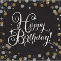 Produktbild: Happy Birthday glitzer gold schwarz 16 Servietten