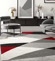 Produktbild: the carpet Pearl – Moderner Kurzflor Teppich, dichter Flor, geometrisches Muster, Konturenschnitt, Wohnzimmer & Schlafzimmer Teppich, Wellenmuster, Grau Rot, 240 x 330 cm