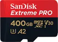 Produktbild: SanDisk Extreme PRO microSDXC UHS-I Speicherkarte 400 GB + Adapter & RescuePRO Deluxe (Für Smartphones, Actionkameras oder Drohnen, A2, Class 10, V30, U3, 200 MB/s Übertragung)