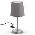 Produktbild: B.K.Licht - Nachttischlampe mit Kabelschalter, E14 Fassung, Lampenschirm aus Stoff, Tischlampe, Lampe, Schreibtischlampe, Tischleuchte, Bürolampe, Leselampe, Leselicht, 30,8x10 cm,Grau