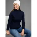 Produktbild: Rollkragenpullover BRUNO BANANI, Damen, Gr. 48/50, blau (marine), Feinstrick, Obermaterial: 70% Viskose, 30% Polyamid, clean, unifarben, Basic, figurbetont hüftlang, hoch geschlossener Ausschnitt, Rippbündchen, Pullover Pullover Rollkragenpullover, mit Metalllogo, Topseller