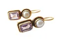 Produktbild: Eckige Amethist-Ohrringe Amethyst lila echte Süßwasser-Perle Hänger Haken verschließbar Silber vergoldet Retro Unikat Handarbeit Italien Vintage