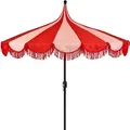 Produktbild: Mica Decorations Kim Gestreifter Sonnenschirm mit Tragetasche - Stockschirm 238 x Ø235 cm - Garten oder Balkon Sonnenschutz - Polyester, Stahl - Rot