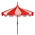 Produktbild: MICA Decoration Kim Gestreifter Sonnenschirm mit Tragetasche - Stockschirm 238 x Ø235 cm - Garten oder Balkon Sonnenschutz - Polyester, Stahl - Rot