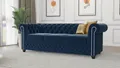 Produktbild: S-STYLE MÖBEL - Nox - Chesterfield 3 sitzer Sofa mit Schlaffunktion aus Marineblau Samt-Stoff mit Holzfüßen, B/T/H: 203 cm / 86 cm / 72 cm