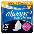 Produktbild: Always Maxi Night Binden Mit Flügeln (Größe 3) 12 Stück, Bis zu 100% Schutz, einzeln verpackt