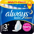 Produktbild: Always Maxi Night Binden Mit Flügeln (Größe 3) 12 Stück, Bis zu 100% Schutz