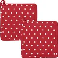 Produktbild: REDBEST Topflappen, Untersetzer Punkte 2er-Pack, 100% Baumwolle rot Größe 20x20 cm - hitzebeständige Wattierung, außen robustes, glattes Gewebe (weitere Farben)