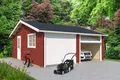Produktbild: Garage Satteldach 44 mm Falkland mit Schwingtor rot 595x595 cm Lasita