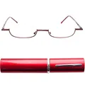 Produktbild: Schmale Metall Mini Halbbrille Lesebrille, Edelstahl Rahmen (Rot), mit Gratis Slim-Fit Alu Etui, Lesehilfe Damen und Herren +1.0 Dioptrien