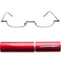 Produktbild: Schmale Metall Mini Halbbrille Lesebrille Edelstahl Rahmen Rot mit Gratis Sli...