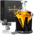 Produktbild: WHISISKEY Whisky Karaffe Set - Whiskey Geschenkset - Geschenke für Männer - Männergeschenke Geschenk - Geburtstagsgeschenk Mann - Diamant Dekanter 700ML, Geschenkbox, 4 Whisky Steine