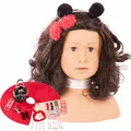 Produktbild: Götz 1992157 Haarwerk Ladybug mit schwarzen Haaren, braunen Augen – 28 cm hoher Frisierkopf – Schminkkopf in 68 teiligen Set – geeignet für Mädchen ab 3 Jahren