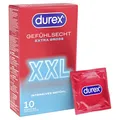 Produktbild: Durex Gefühlsecht XXL Kondome – Perfekter Sitz & leichtes Abrollen – Dünn, große Passform, befeuchtet, transparent – 10er Pack (1 x 10 Stück)