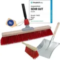 Produktbild: Novaliv Straßenbesen Set 50 cm I Besen Handbesen und Schaufel Teleskopstiel I Elaston rot I mit Stiel ausziehbar I Industriebesen Kehrbesen Garten... - Rot