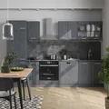 Produktbild: Vicco - Komplettküche R-line, Schwarz Beton/anthrazit, 300 Cm Ap Marmor