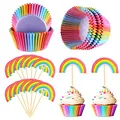 Produktbild: qingmeng Muffinförmchen Papier, 100 Stück Muffins Papierförmchen, 12 Stück Regenbogen Deko Form Cupcake Topper, muffin förmchen papier für Kindergeburtstag Baby Shower Party Dessert Hochzeit