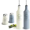 Produktbild: com-four® 4-teiliges Küchen-Set aus Glas - Öl- und Essigflasche mit Edelstahl-Ausgießer, Kläppchen, Belüftungsrohr - Salz- und Pfefferstreuer im Country-Landhausstil (4-teilig - Flaschen + Streuer)