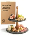 Produktbild: Praknu Etagere 2 Etagen aus Schiefer Schwarz – Servierständer aus FSC® Akazienholz – Vielseitig & Elegant – Für Dessert, Obst, Buffet, Frühstück
