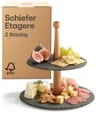 Produktbild: Praknu Servierplatte Schiefer Etagere 2 Stöckig mit ??????® Akazienholz, FSC® N004317, Schiefer, Holz, (Set, 1-tlg), Deko