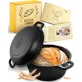 Produktbild: KRUSTENZAUBER 26cm Gusseisen Topf Brot backen - Brotbackform mit Deckel für selbstgemachtes Brot - Brotbacktopf, Brotbackzubehör, Gusseisentopf - Schwarz