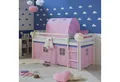 Produktbild: Homestyle4u Hochbett 90x200 Kinderbett mit Leiter und Vorhang Weiß Rosa Holz Treppe Kinder (Set, mit Tunnel) Kiefer, Jungen Mädchen