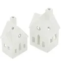 Produktbild: Frank-Flechtwaren Weihnachtsdeko 225437, Winterhaus, 2 Stück, Teelichthalter aus Porzellan, 8 x 13 cm und 9,5 x 15 cm