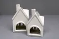 Produktbild: FRANK FLECHTWAREN Teelichthalter Winterhaus, 2er Set PORZELLAN 13 x 15 cm NEU