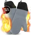 Produktbild: AVANA Silikon Ofenhandschuhe Hitzebeständige Anti-Rutsch Kochhandschuh mit weichem Baumwoll-Innenfutter bis zu 350°C Handschuhe für Kochen und Backen - Grau