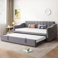 Produktbild: ODIKALO Schlafsofa Polsterbett 2 in 1 Samtstoff Steckdose Aufbewahrungstasche Grau 90/180cm - Grau