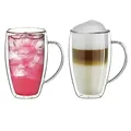 Produktbild: Creano doppelwandiges Thermoglas mit Henkel 250ml, großes Doppelwandglas aus Borosilikatglas, Kaffee-/Teeglas, 2x 250ml