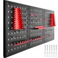 Produktbild: TecTake GmbH tectake 3 stück Werkzeuglochwand metall 120x60 cm 25-teiliges haken set erweiterbar schwarz rot hängesystem, schwarz/rot