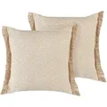 Produktbild: Beliani - Dekokissen Beige Sandbeige 45x45cm 2er Set Polsterbezug Mit Füllung Fransenkissen Geometrisches Muster Mit Fransen Wohnzimmer Quadratisch Boho