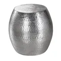 Produktbild: FineBuy Beistelltisch rund 43,5 cm Metall Silber - Orientalischer Design Wohnzimmertisch Aluminium - Hammerschlag Alu Kleiner Couchtisch - Dekotisch