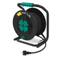 Produktbild: VONROC PRO Kabeltrommel 4-fach (IP44 - Neopren Kabel H07RN-F 3x1,5 mm² - 4 Schuko-Steckdosen mit Erdung -, 3000 Watt (aufgewickelt) / 1100 W (aufgerollt), Kabellänge 25 m), - fester Kern - Wärmeschutz