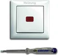 Produktbild: BUSCH JÄGER Heizung-Not-Schalter 2-polig Heizungnotschalter Schriftzug: Heizung – Wippkontrollschalter Beleuchtung, rote Kalotte, BALANCE SI alpinweiß Notschalter inkl. EBROM Phasenprüfer zur Montage