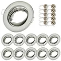 Produktbild: 10x GU10 Einbaustrahler Set – Schwenkbare Einbaurahmen Ø68mm Rund – Chrom gebürstet – Deckenstrahler Ø88mm inkl. GU10 Fassung – Für LED & Halogen – Einbauspots ohne Leuchtmittel