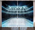 Produktbild: ABAKUHAUS Eishockey Rustikaler Vorhang, Sport Arena Foto Fans, Wohnzimmer Universalband Gardinen mit Schlaufen und Haken, 280 x 245 cm, Blau Weiß