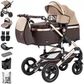 Produktbild: Daliya® BAMBIMO 3in1 Kinderwagen mit i-Size Babyschale, Airless-Rädern & leichtem Aluminiumrahmen – Travel-System mit 2in1-Babywanne/Sportsitz,... - Braun/Gold