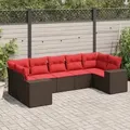 Produktbild: vidaXL 7-teiliges Gartensofa-Set mit Kissen, braun, Polyrattan