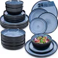 Produktbild: SÄNGER Aruba | Tafelservice 24 teilig, Steingut Geschirr Set 6 Personen, 6x Teller Set 6x Frühstücksteller 6x Tiefe Teller 6x Pastaschalen blau mit schwarzem Rand | VALUE COLLECTION