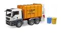 Produktbild: bruder 03762 - Man TGS Hecklader Müll-LKW & 2 Mülltonnen - 1:16 Abfalltonnen Müllabfuhr Müllauto Müllwagen Müllmann Abfallentsorgungs-Fahrzeug Lastwagen Laster Spielzeug
