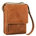 Produktbild: ROYALZ Herren Umhängetasche Leder Schultertasche 'Kansas' Vintage Ledertasche 13-14 Zoll Laptop-Tasche Echtleder Mittel-groß DIN A4 Messenger Bag für Männer, Farbe:Texas Braun