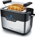 Produktbild: Arendo 2-Scheiben Toaster MORGEN Edelstahl, 920 W, mit extra breiten Schlitzen, Touchpanel mit LED-Anzeige, Schwarz/Silber