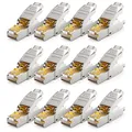 Produktbild: deleyCON 12x CAT 8 Netzwerkstecker RJ45 Werkzeuglos Geschirmt 40 Gbit/s Netzwerk Stecker für Starre Verlegekabel Rohkabel Steckverbinder RJ45 Ethernet LAN DSL Patchkabel