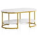 Produktbild: FineBuy Couchtisch 100x60x45 cm Marmor Optik, Design Wohnzimmertisch Rechteckig, Lounge Sofatisch mit Ablage, Kaffeetisch Modern mit goldenem Metallgestell Weiß